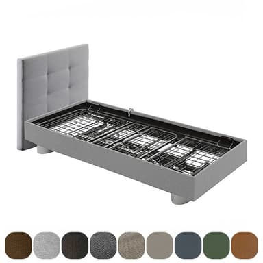 Deron Timeless Deluxe eenpersoons hoog-laagbed lichtgrijs verstelbare lattenbodem wielkappen met stofstalen onder in beeld taupe, lichtgrijs, antraciet, maya antraciet, maya beige, taupe leer, blauw leer, olijf leer en cognac leer